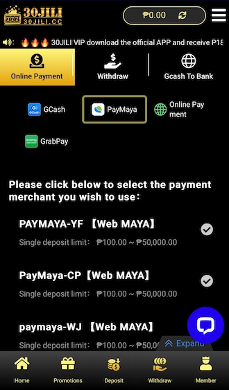 Step 1: Opt for the PayMaya deposit option