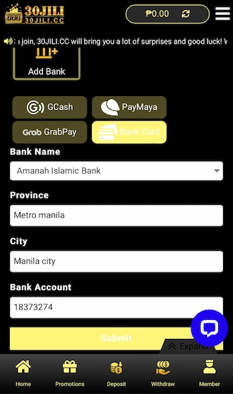 Step 3: Choose the Bank Name, Province, City, and Bank Account. 